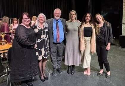 2026 Photos - Adjudicators - Highlights Concert - (l to r) Julia Halfyard, Helen Crouchy, Ron Collins, Jennifer Halliday, Erin Mackey, Tabitha Payzant